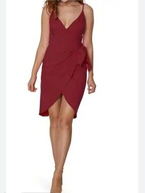 BCBGENERATION V- Neck Faux Wrap Dress Size 8 Wine Color